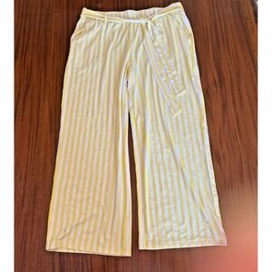 Any Body Wide Leg‎ Cropped Pants Size Med. Yellow White Stripe Pull-On Sash Tie